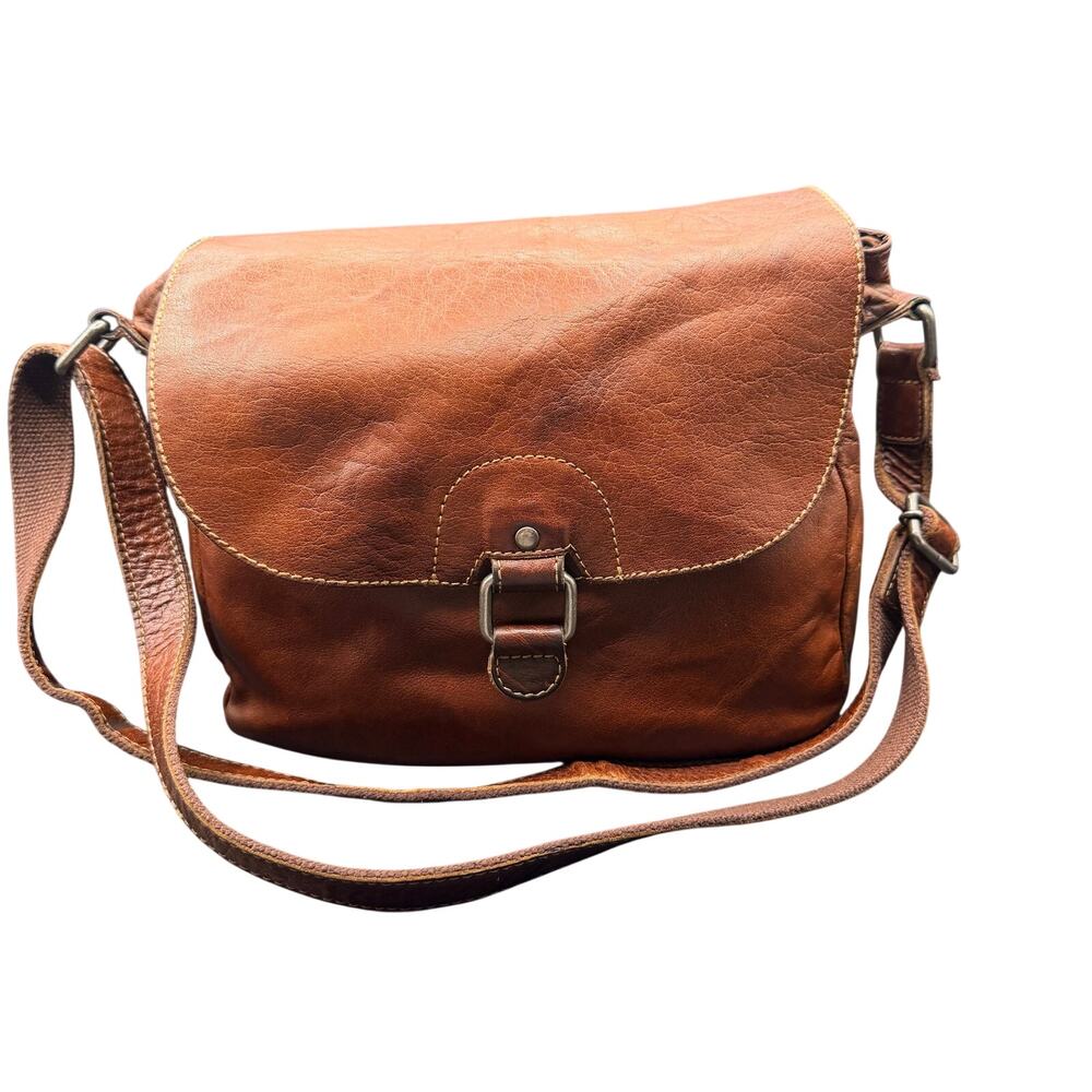 Jack Georges Brown Leather Messenger Crossbody Bag Flap Satchel